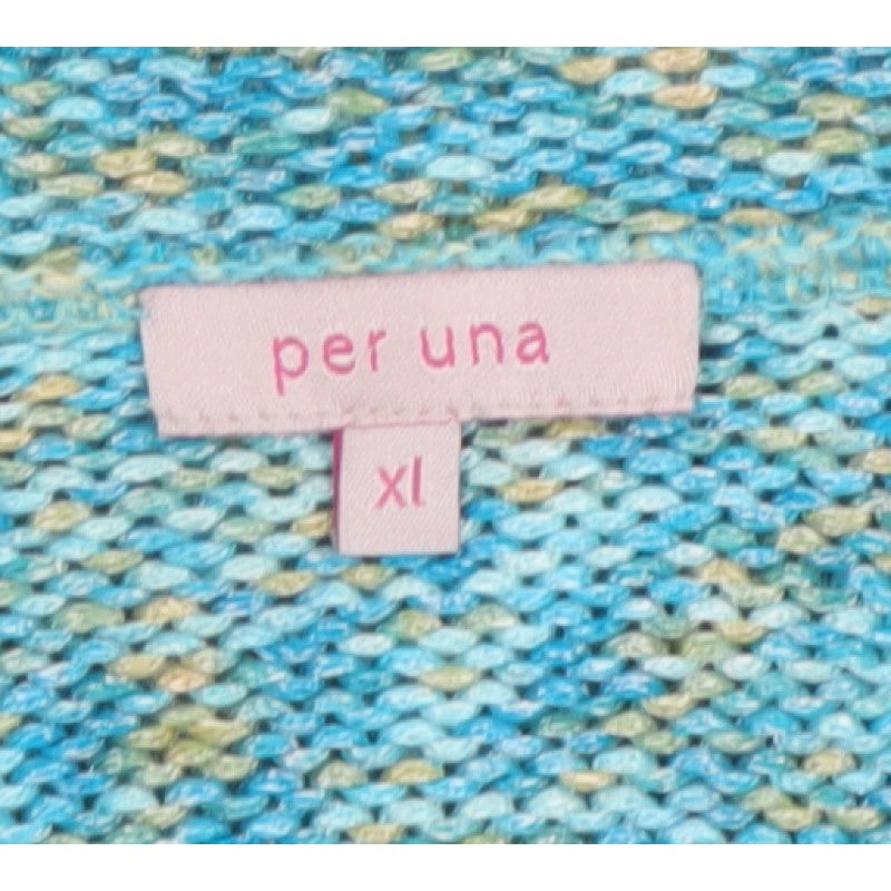 Per Una Women’s Blue Marl XL V-Neck Button 3/4 Sleeve Cardigan