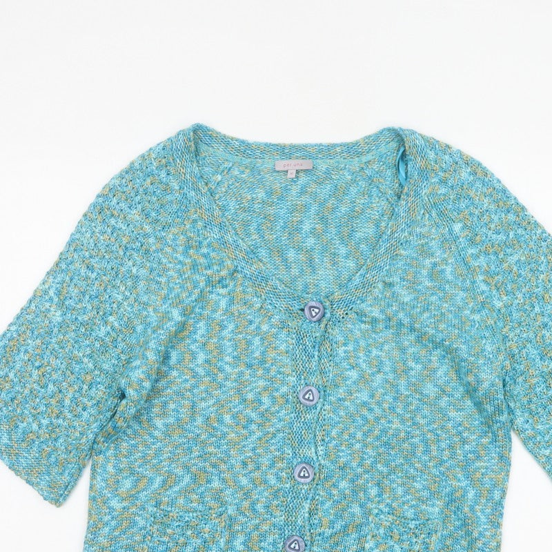 Per Una Women’s Blue Marl XL V-Neck Button 3/4 Sleeve Cardigan