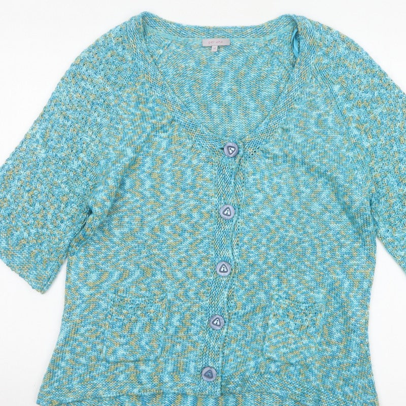 Per Una Women’s Blue Marl XL V-Neck Button 3/4 Sleeve Cardigan