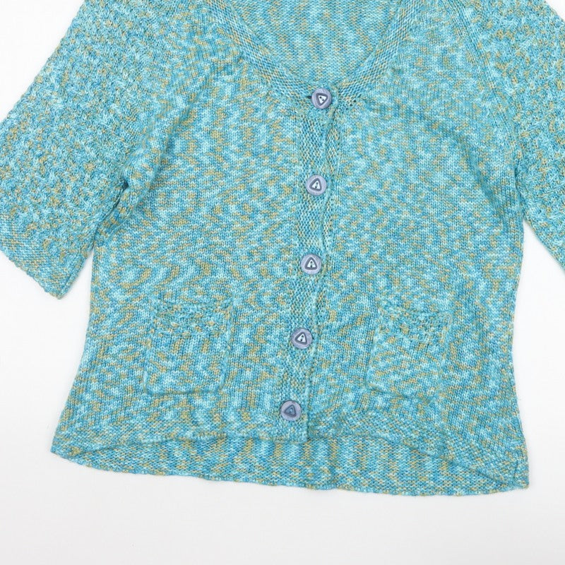 Per Una Women’s Blue Marl XL V-Neck Button 3/4 Sleeve Cardigan