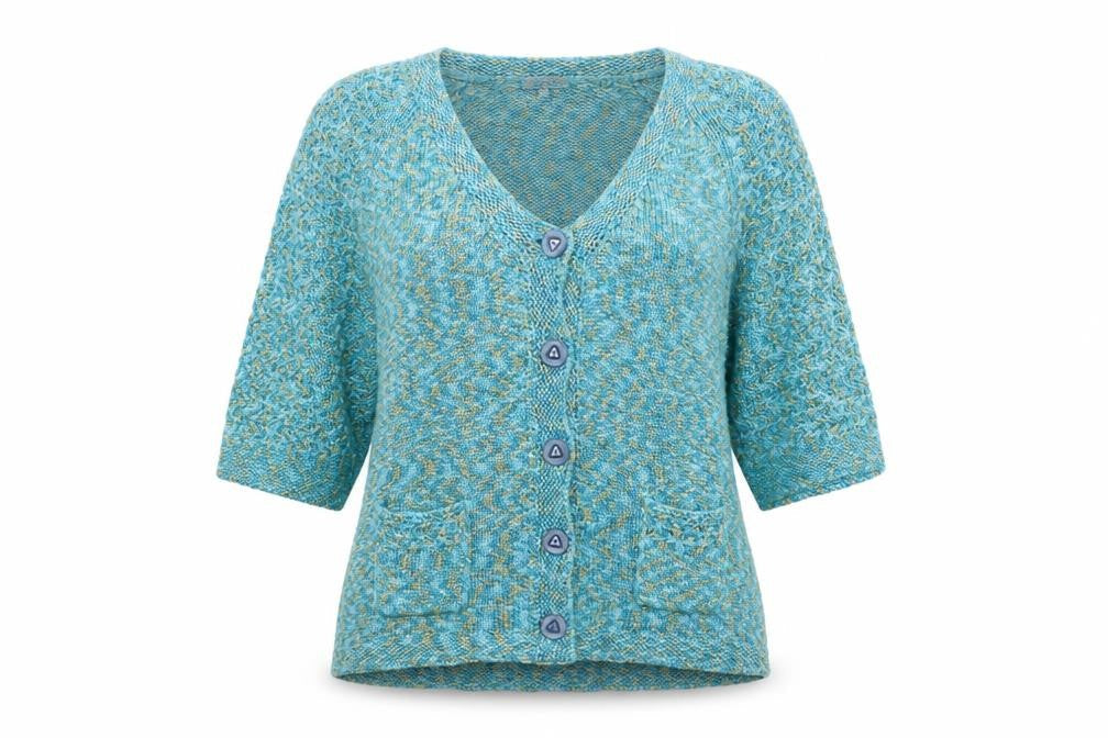 Per Una Women’s Blue Marl XL V-Neck Button 3/4 Sleeve Cardigan
