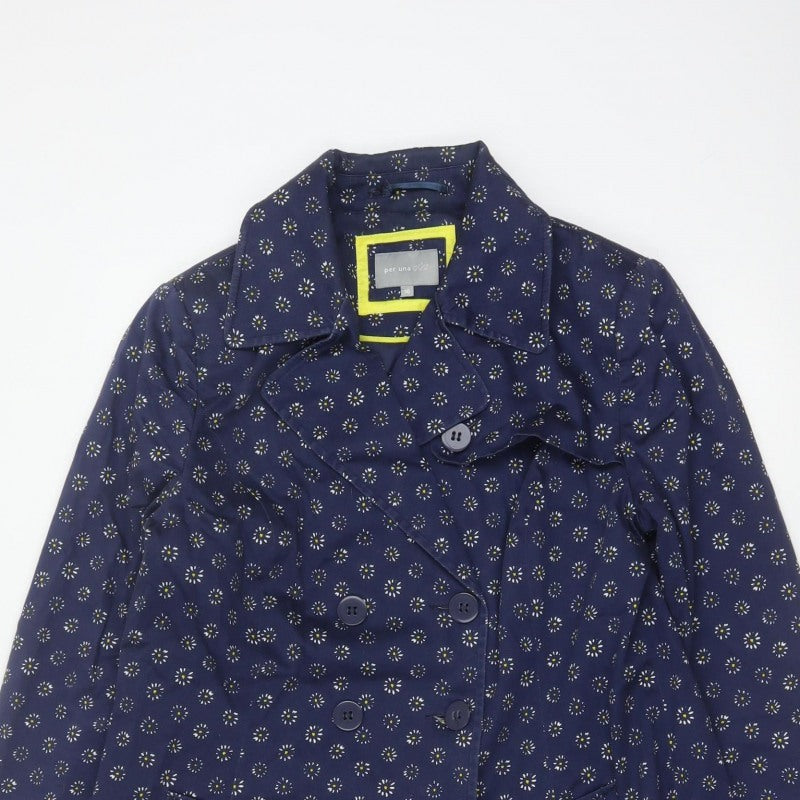 Per Una Women's Blue Floral Trench Coat Size 16 Cotton