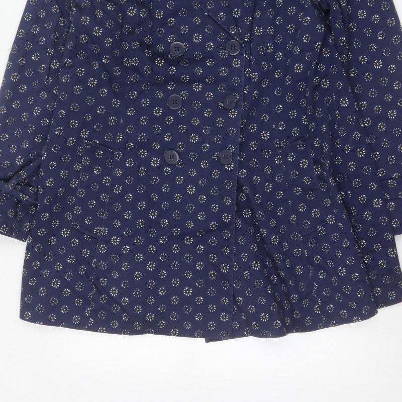 Per Una Women's Blue Floral Trench Coat Size 16 Cotton