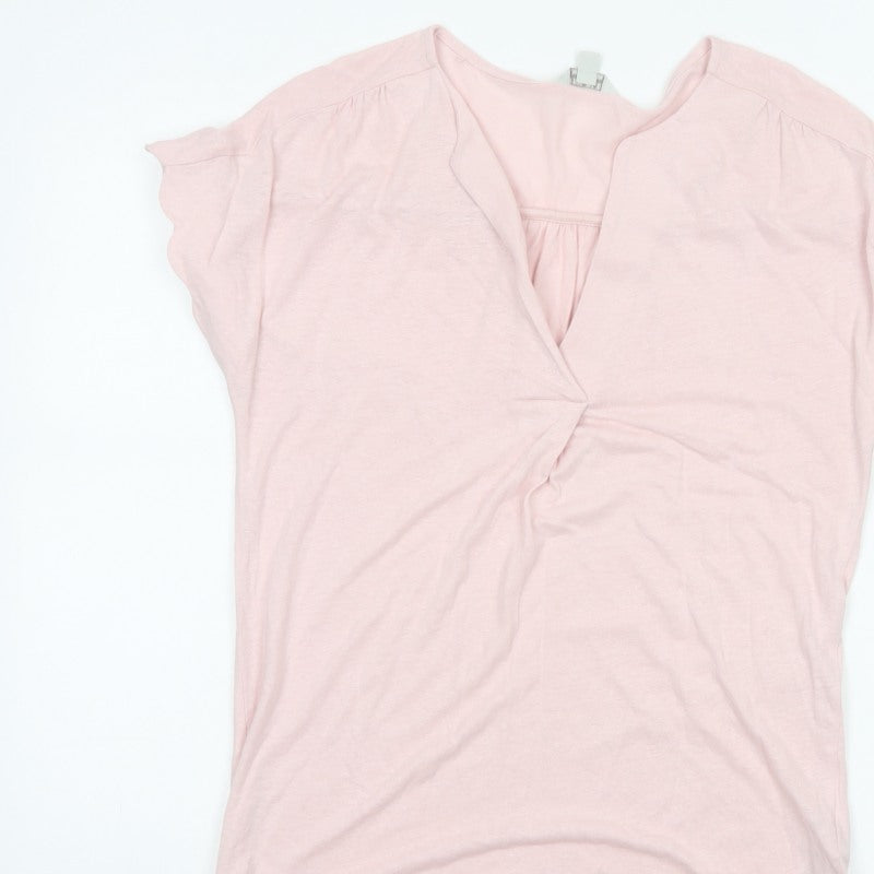 Monsoon Women Pink S Linen Blend Wrap V-Neck Cap Sleeve Top