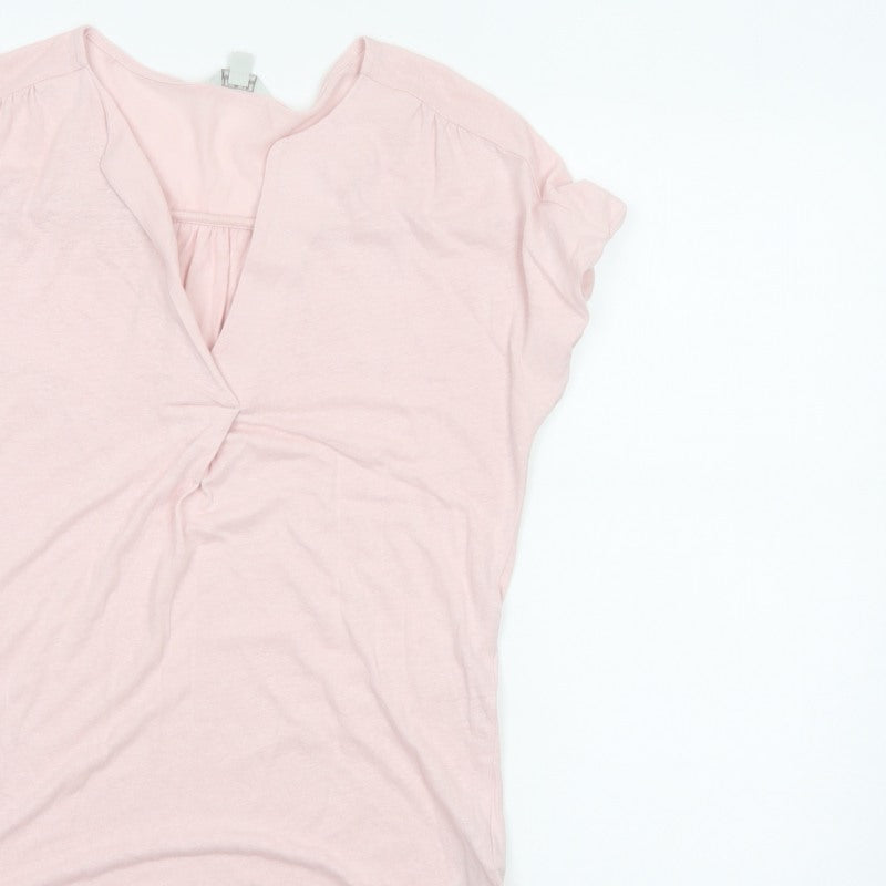 Monsoon Women Pink S Linen Blend Wrap V-Neck Cap Sleeve Top