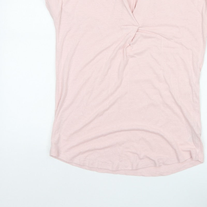 Monsoon Women Pink S Linen Blend Wrap V-Neck Cap Sleeve Top