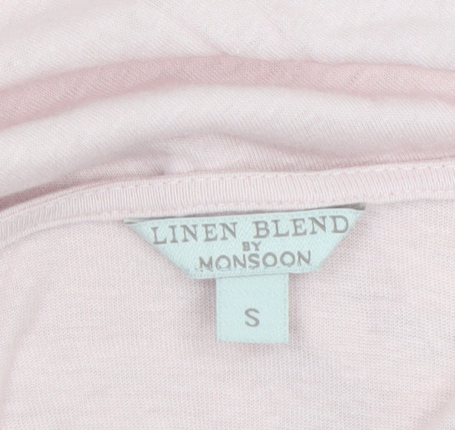 Monsoon Women Pink S Linen Blend Wrap V-Neck Cap Sleeve Top