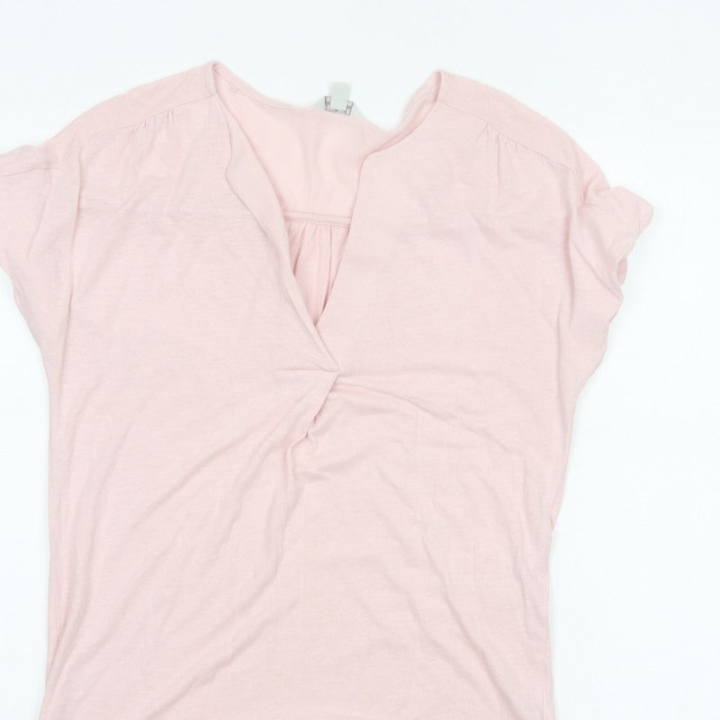Monsoon Women Pink S Linen Blend Wrap V-Neck Cap Sleeve Top