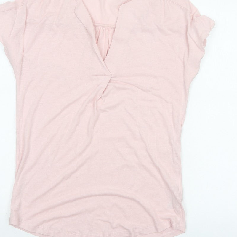 Monsoon Women Pink S Linen Blend Wrap V-Neck Cap Sleeve Top