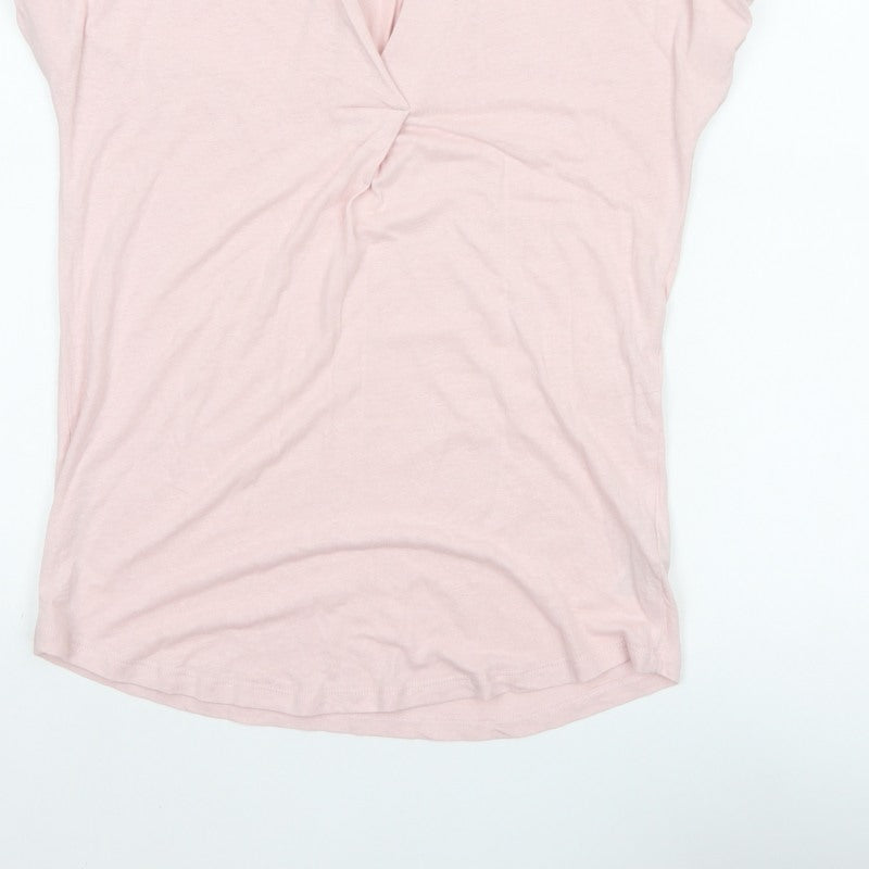 Monsoon Women Pink S Linen Blend Wrap V-Neck Cap Sleeve Top