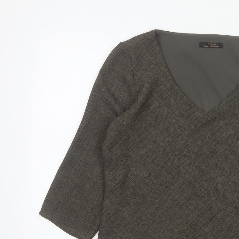 Marks and Spencer Women Grey UK 14 V-Neck Lined Tunic Bell Sleeve Top