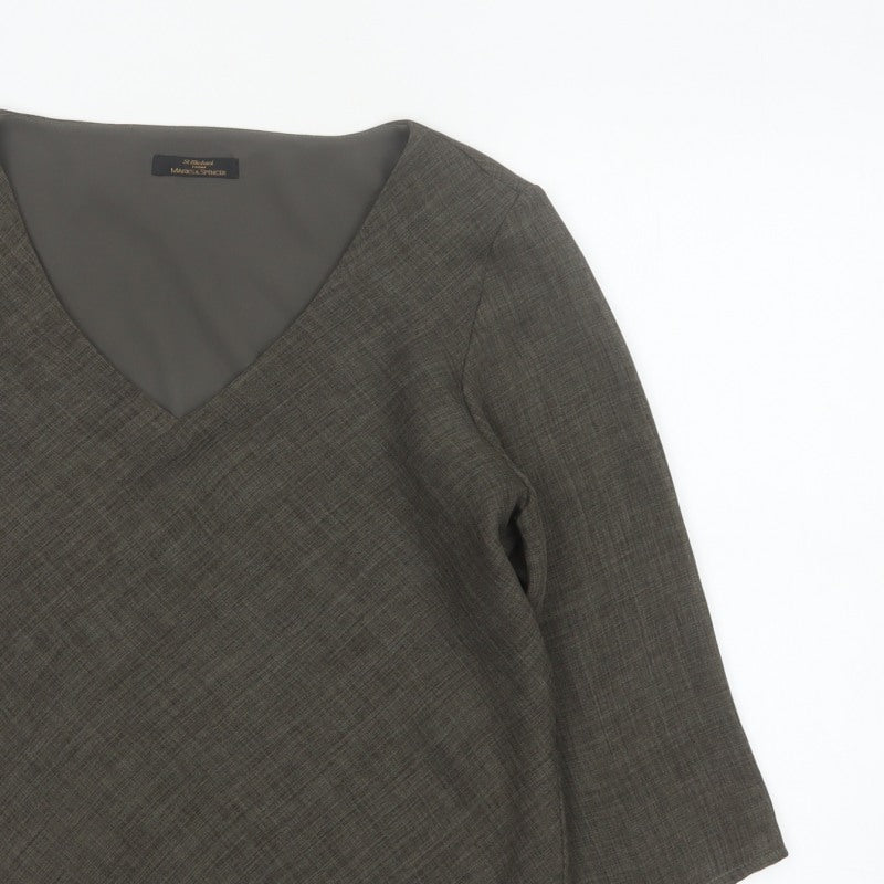 Marks and Spencer Women Grey UK 14 V-Neck Lined Tunic Bell Sleeve Top