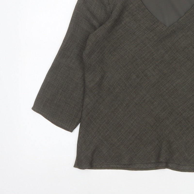 Marks and Spencer Women Grey UK 14 V-Neck Lined Tunic Bell Sleeve Top