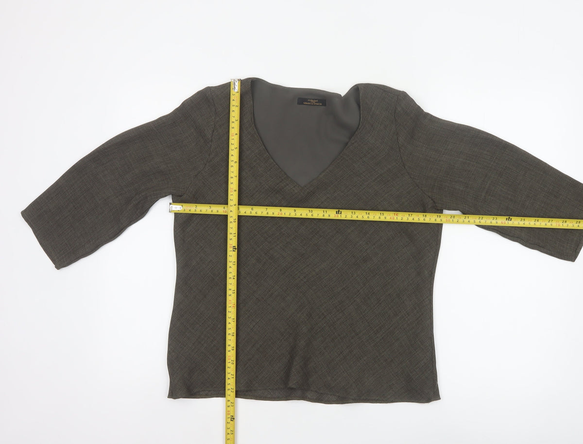 Marks and Spencer Women Grey UK 14 V-Neck Lined Tunic Bell Sleeve Top