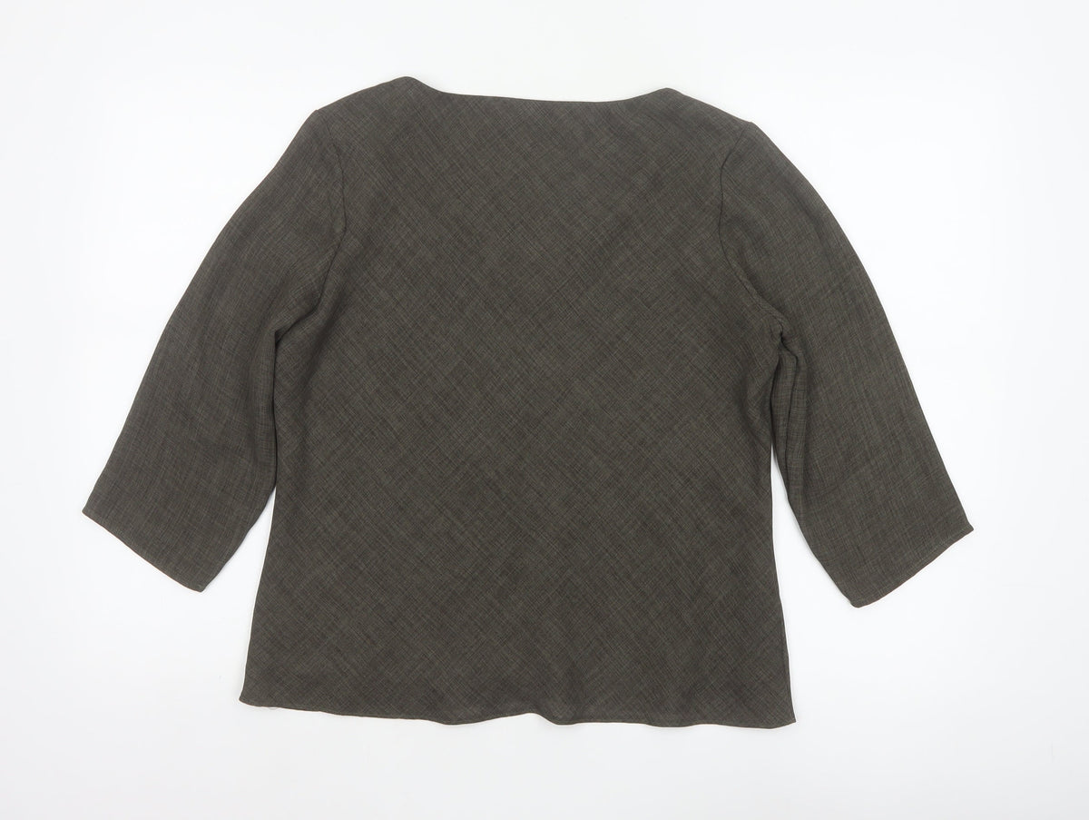 Marks and Spencer Women Grey UK 14 V-Neck Lined Tunic Bell Sleeve Top