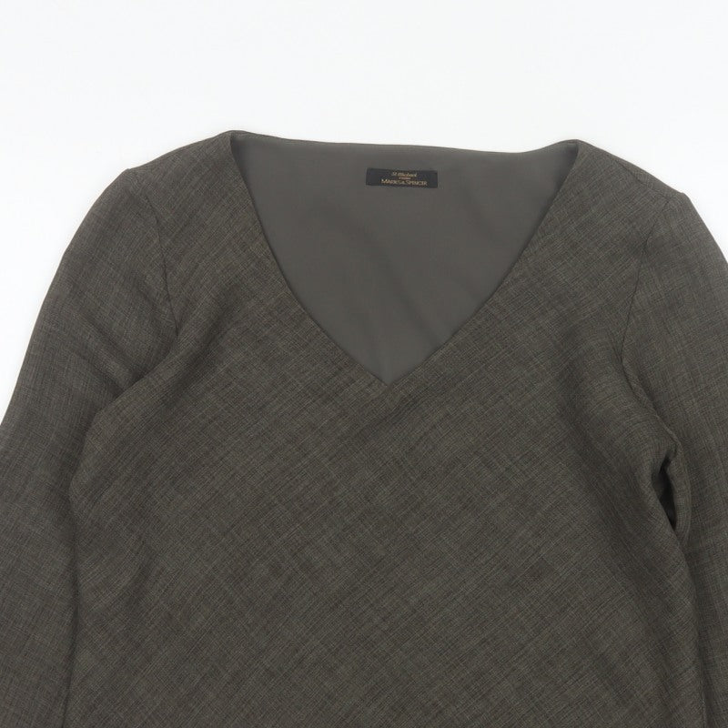 Marks and Spencer Women Grey UK 14 V-Neck Lined Tunic Bell Sleeve Top