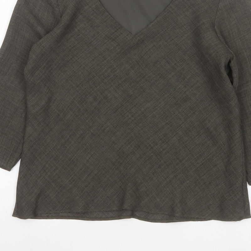 Marks and Spencer Women Grey UK 14 V-Neck Lined Tunic Bell Sleeve Top