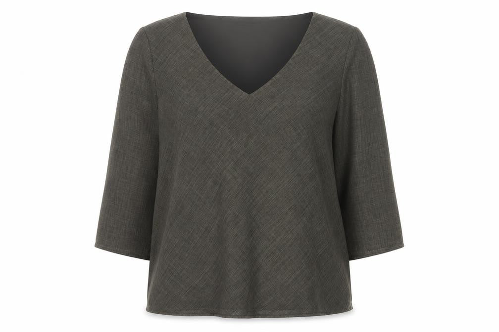 Marks and Spencer Women Grey UK 14 V-Neck Lined Tunic Bell Sleeve Top