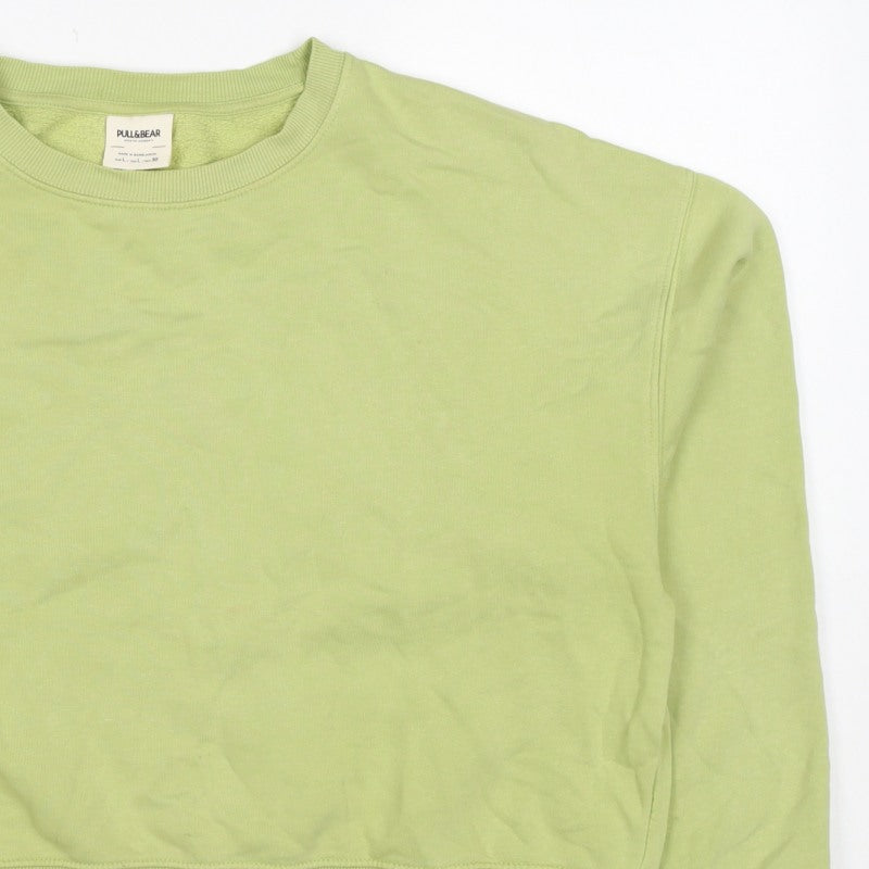 Pull&Bear Women's Green L Pullover Crew Neck Fleece Sweatshirt