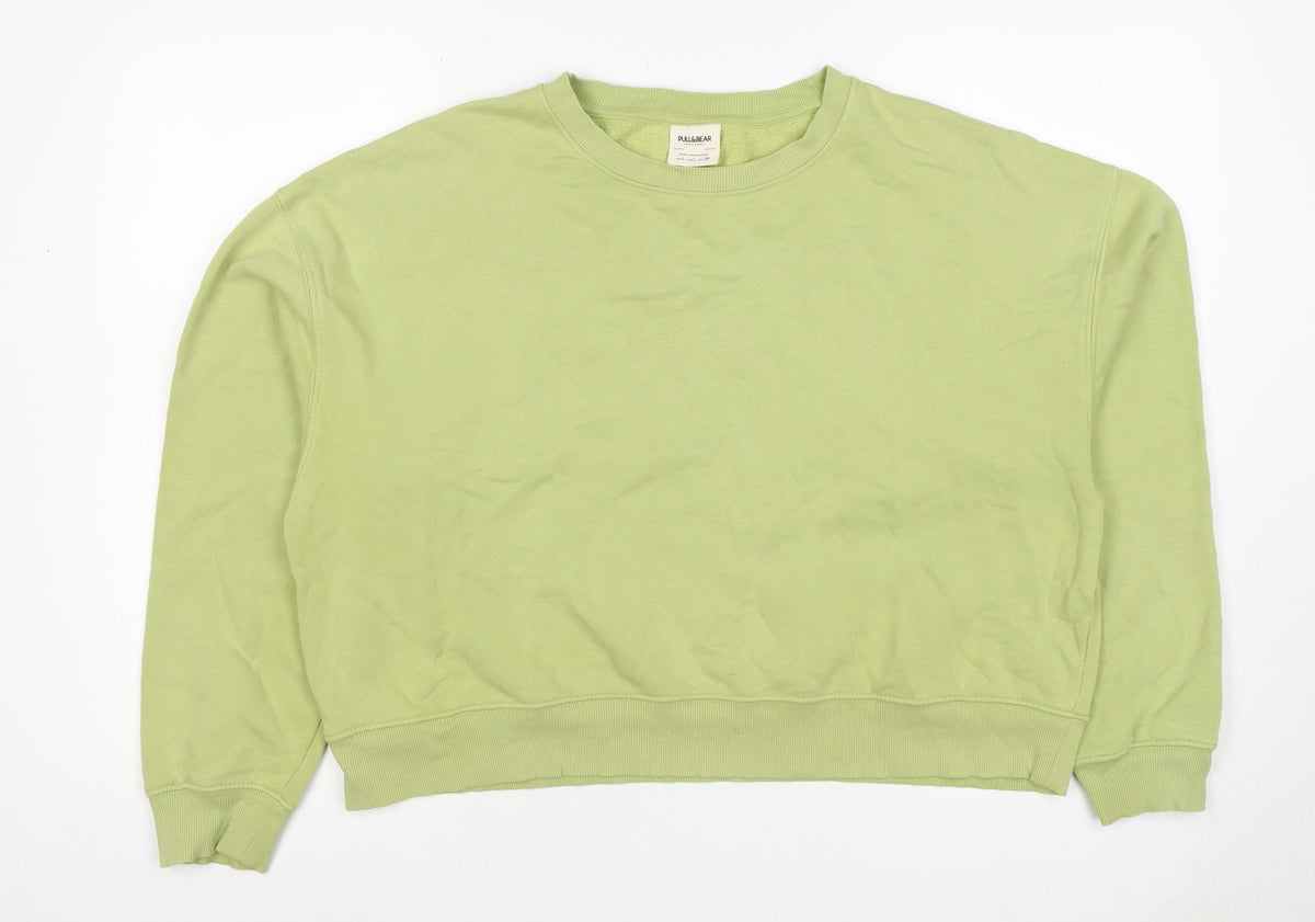 Pull&Bear Women's Green L Pullover Crew Neck Fleece Sweatshirt