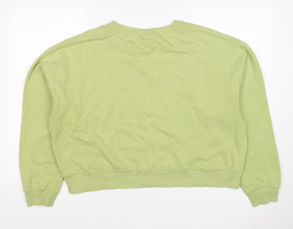 Pull&Bear Women's Green L Pullover Crew Neck Fleece Sweatshirt