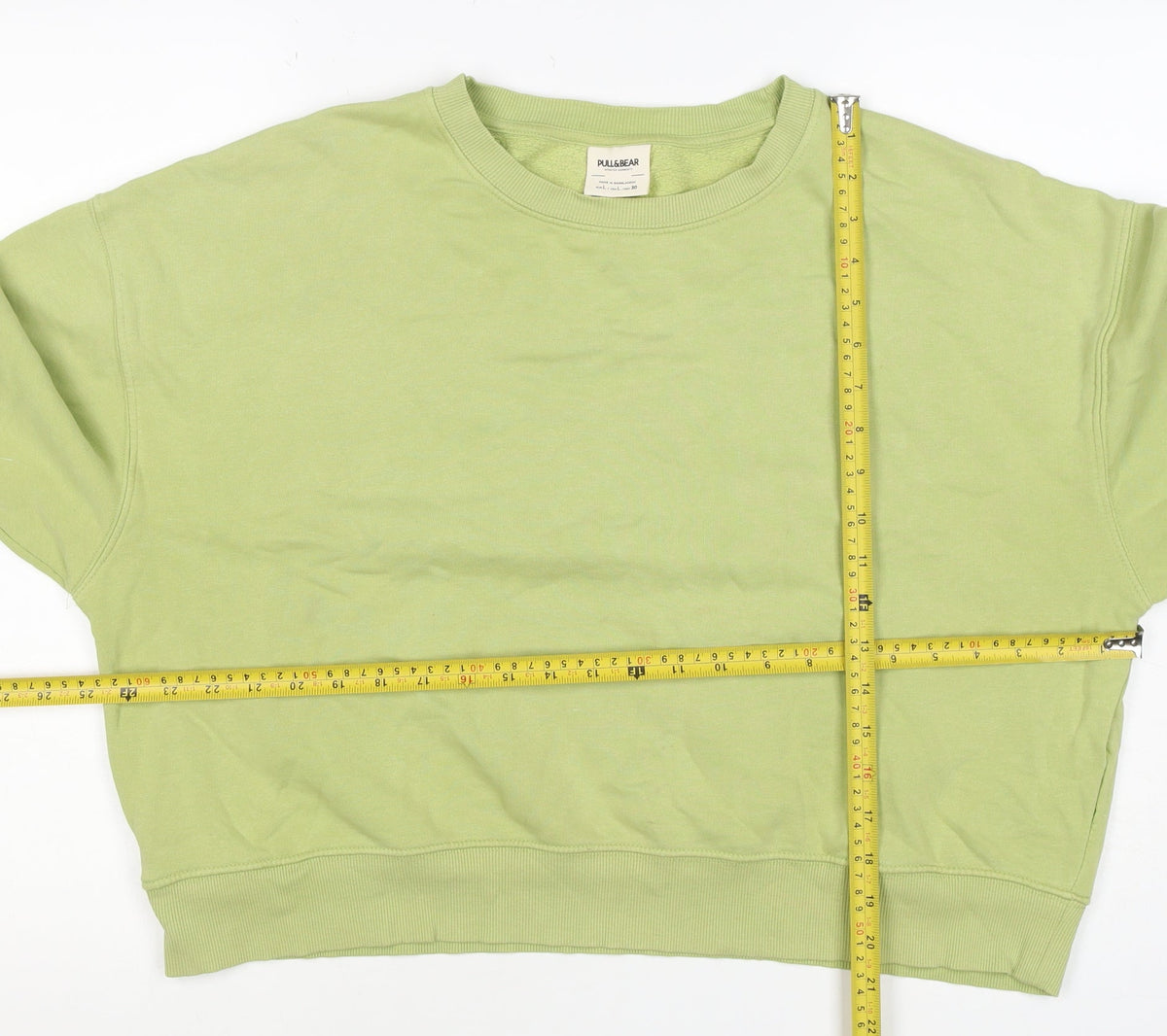 Pull&Bear Women's Green L Pullover Crew Neck Fleece Sweatshirt