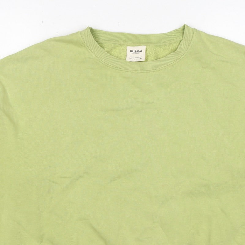 Pull&Bear Women's Green L Pullover Crew Neck Fleece Sweatshirt