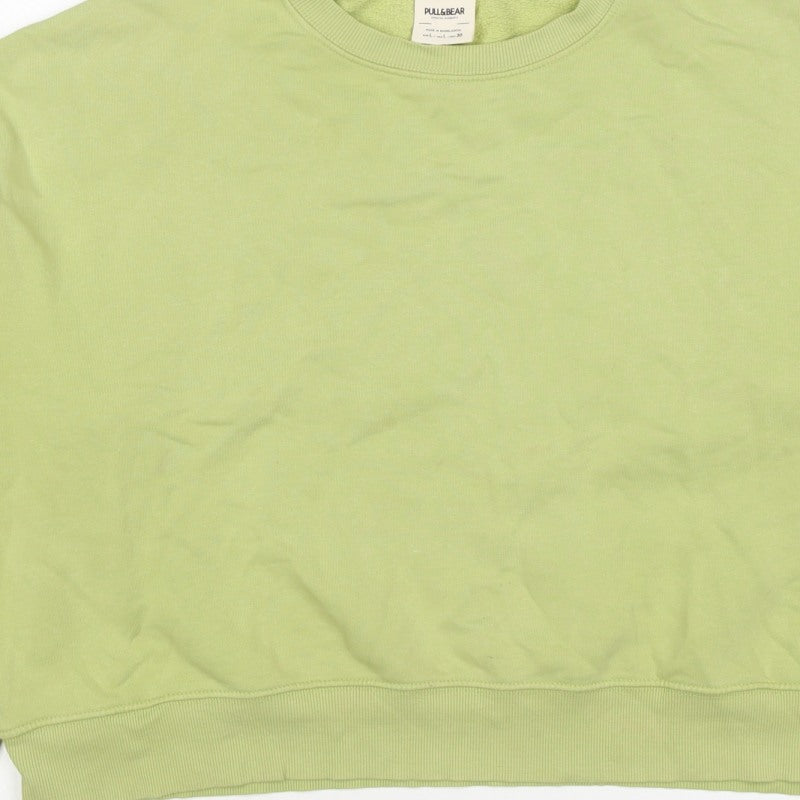 Pull&Bear Women's Green L Pullover Crew Neck Fleece Sweatshirt