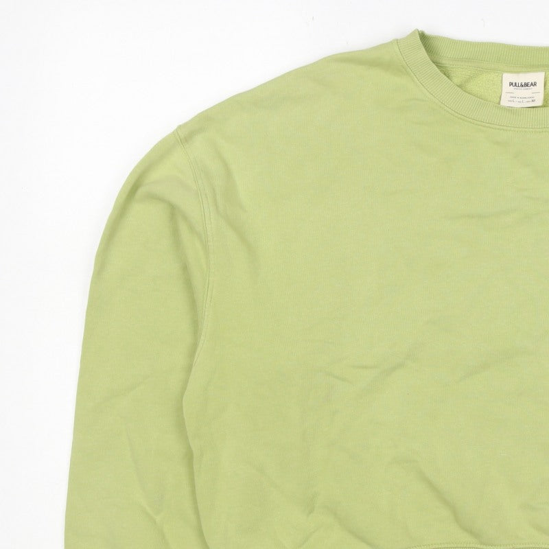 Pull&Bear Women's Green L Pullover Crew Neck Fleece Sweatshirt