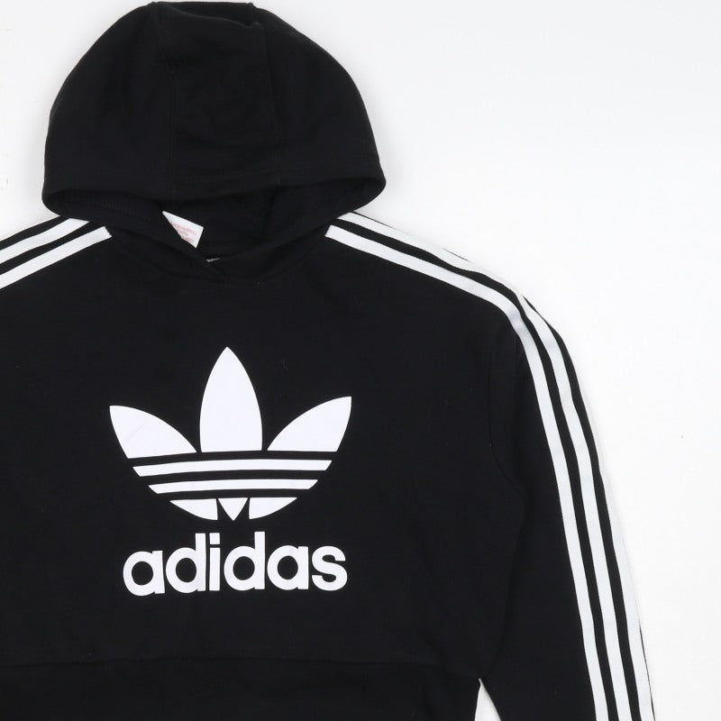 adidas Girls Black 11-12 Years Pullover Logo Hoodie 3 Stripe