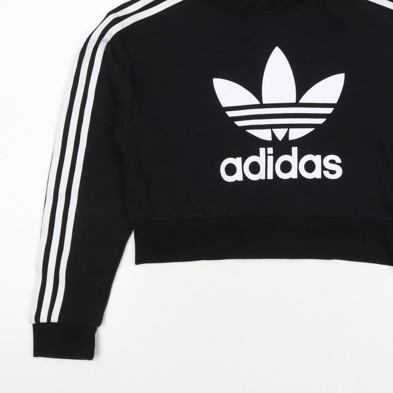 adidas Girls Black 11-12 Years Pullover Logo Hoodie 3 Stripe