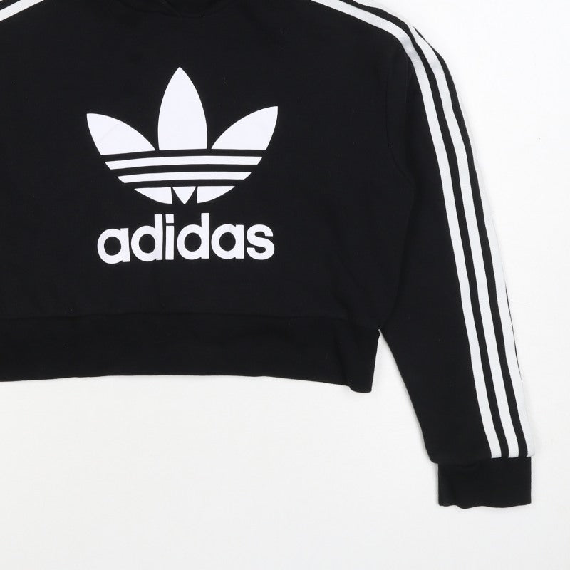 adidas Girls Black 11-12 Years Pullover Logo Hoodie 3 Stripe