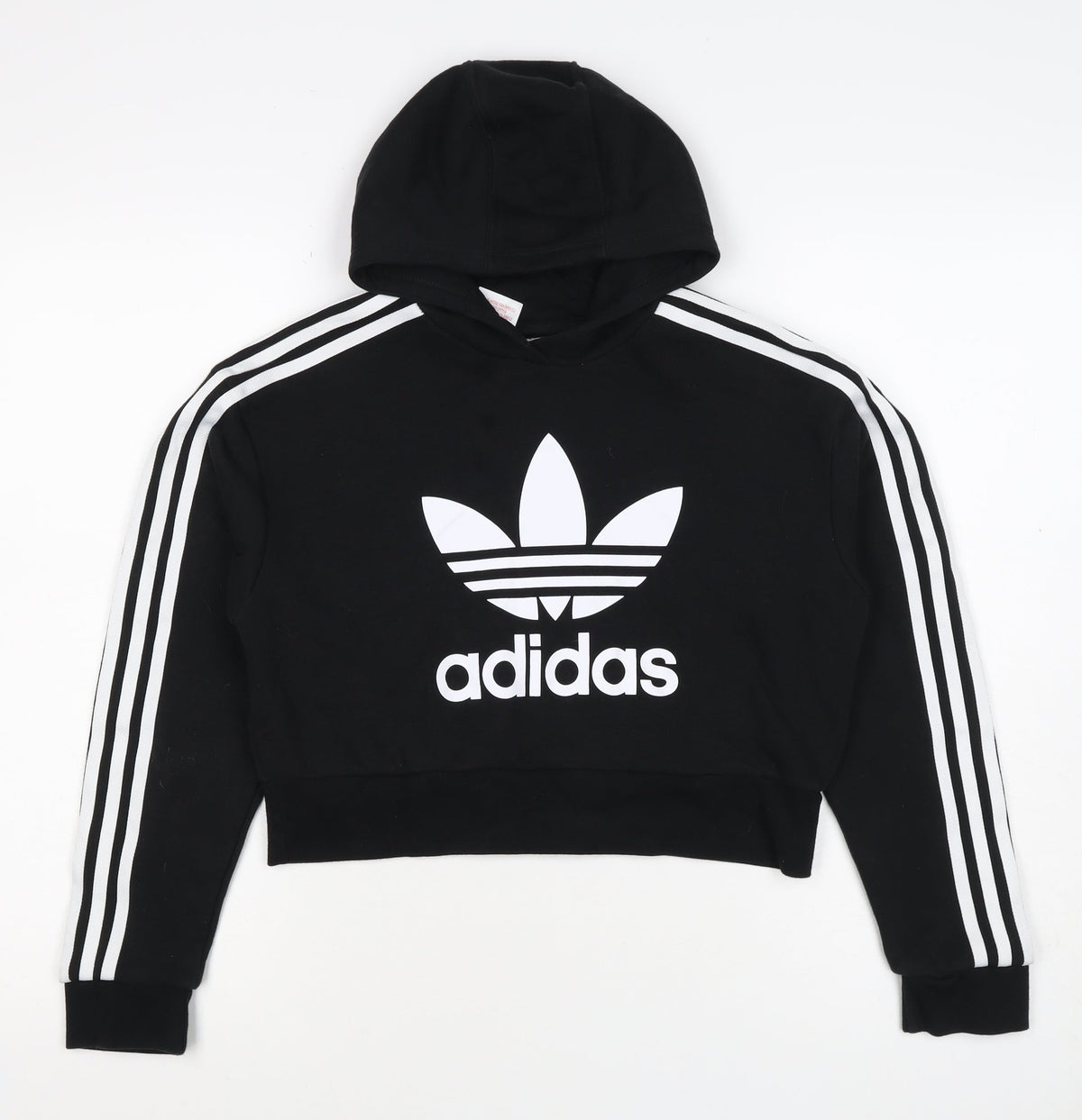 adidas Girls Black 11-12 Years Pullover Logo Hoodie 3 Stripe