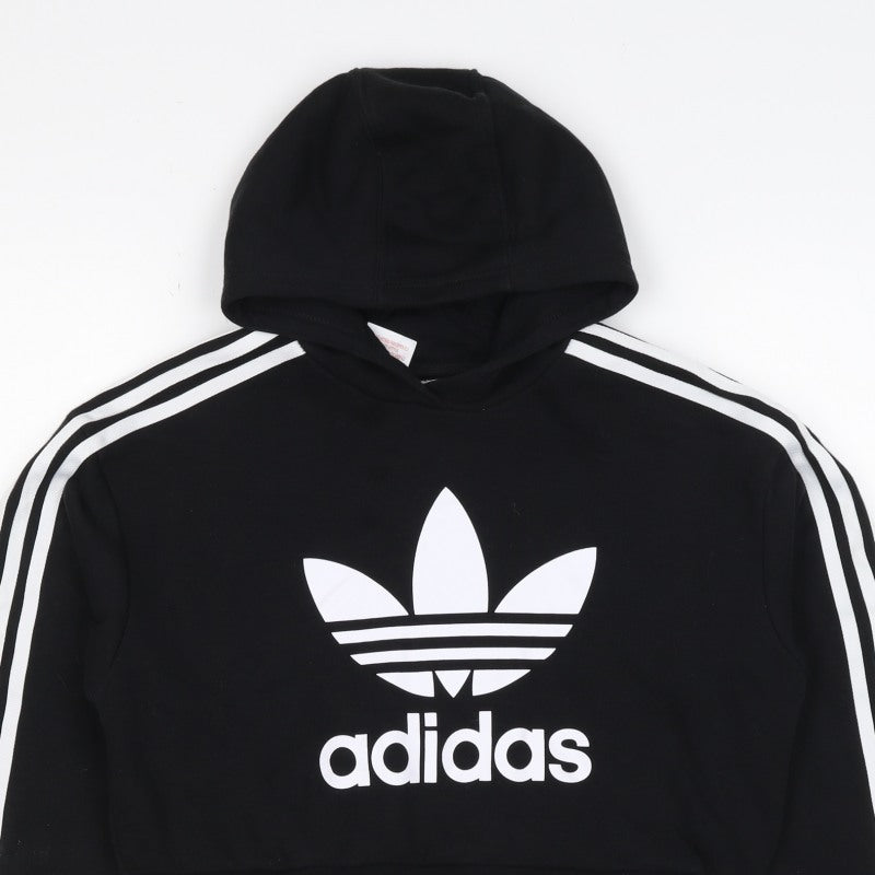adidas Girls Black 11-12 Years Pullover Logo Hoodie 3 Stripe