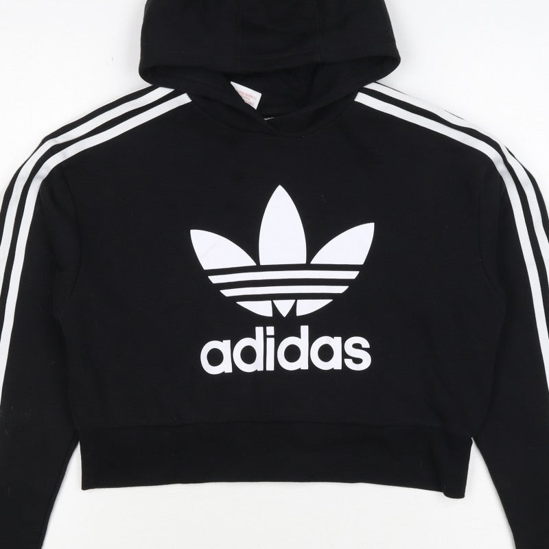 adidas Girls Black 11-12 Years Pullover Logo Hoodie 3 Stripe