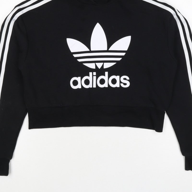 adidas Girls Black 11-12 Years Pullover Logo Hoodie 3 Stripe