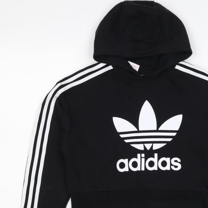 adidas Girls Black 11-12 Years Pullover Logo Hoodie 3 Stripe