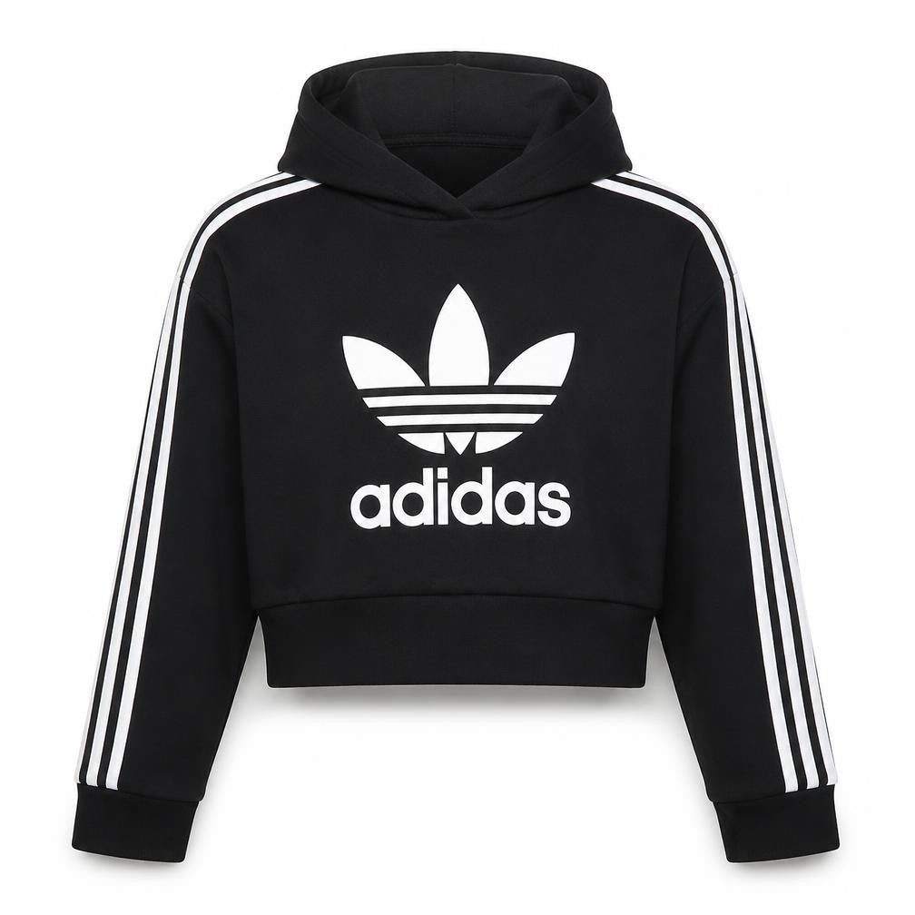 adidas Girls Black 11-12 Years Pullover Logo Hoodie 3 Stripe