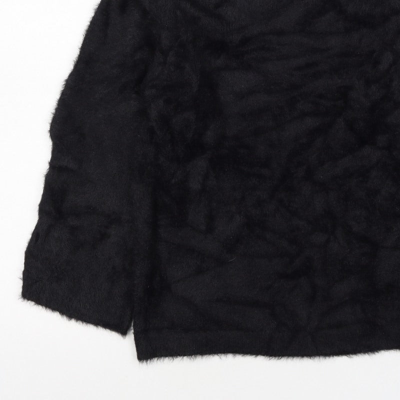 Peacocks Women Black XL Fluffy Open Knit Long Sleeve Cardigan