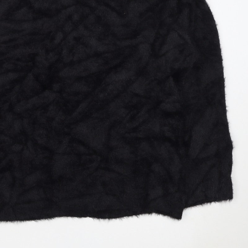 Peacocks Women Black XL Fluffy Open Knit Long Sleeve Cardigan