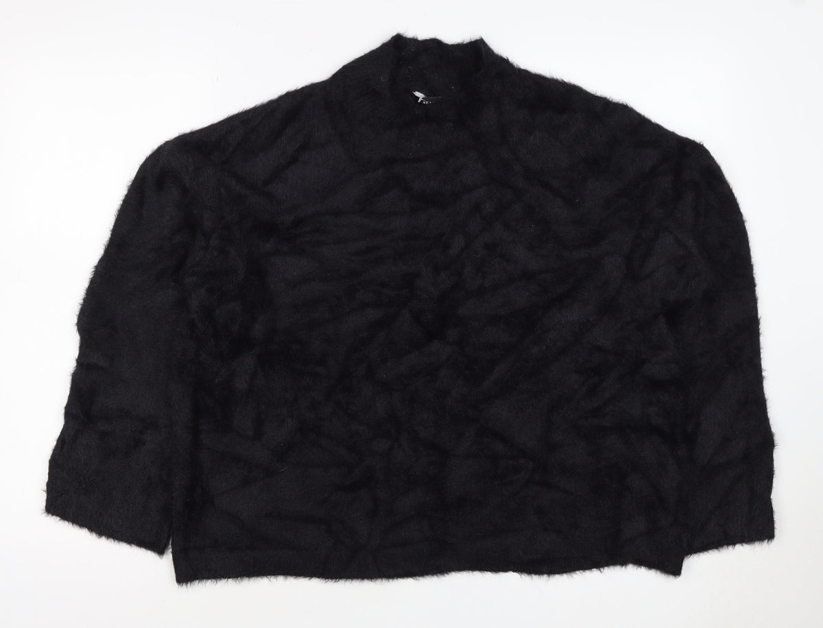 Peacocks Women Black XL Fluffy Open Knit Long Sleeve Cardigan