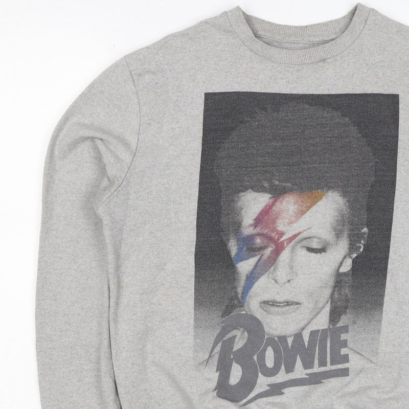 Hype Mens Grey M David Bowie Graphic Print Crew Neck Sweatshirt