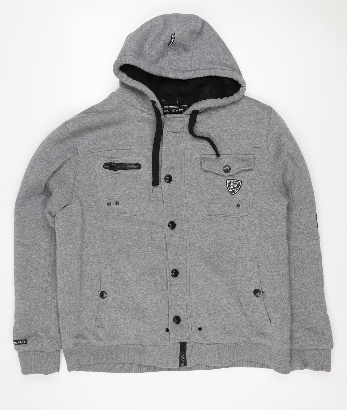 Rawcraft Men’s Grey 2XL Hooded Fleece Lined Button Zip Jacket
