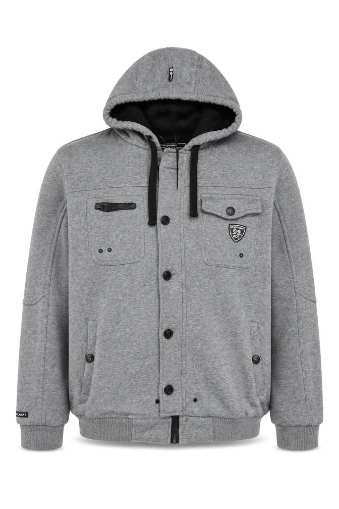 Rawcraft Men’s Grey 2XL Hooded Fleece Lined Button Zip Jacket
