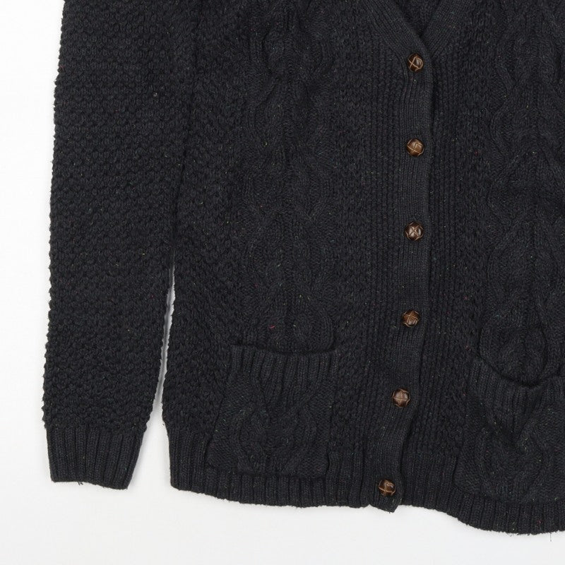 Women’s Black Size 12 Cable Knit V-Neck Button Cardigan