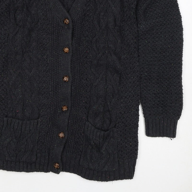Women’s Black Size 12 Cable Knit V-Neck Button Cardigan