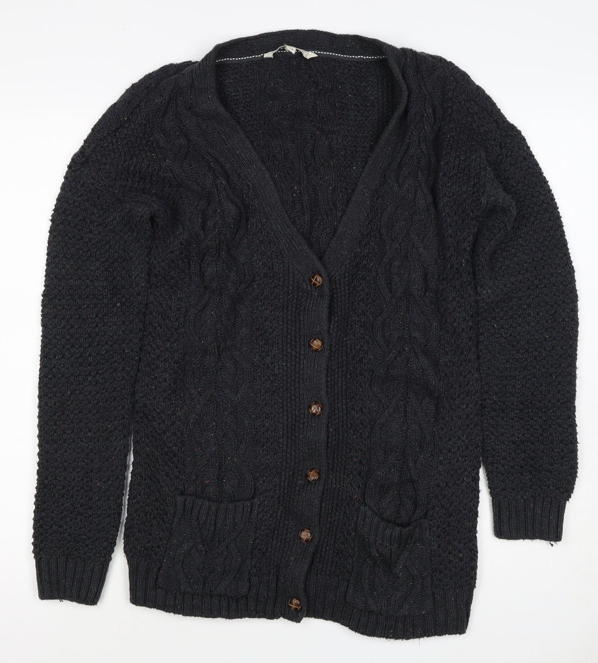 Women’s Black Size 12 Cable Knit V-Neck Button Cardigan