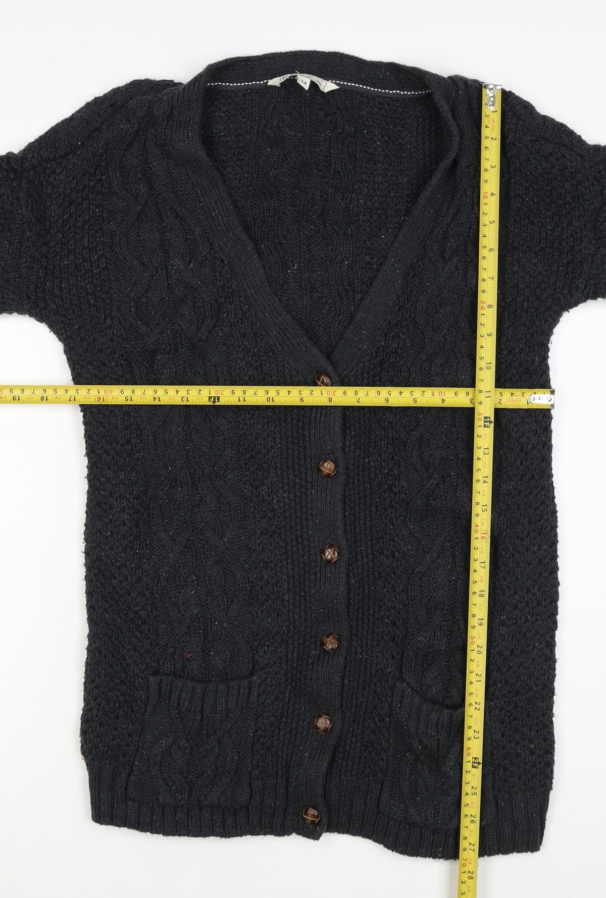 Women’s Black Size 12 Cable Knit V-Neck Button Cardigan