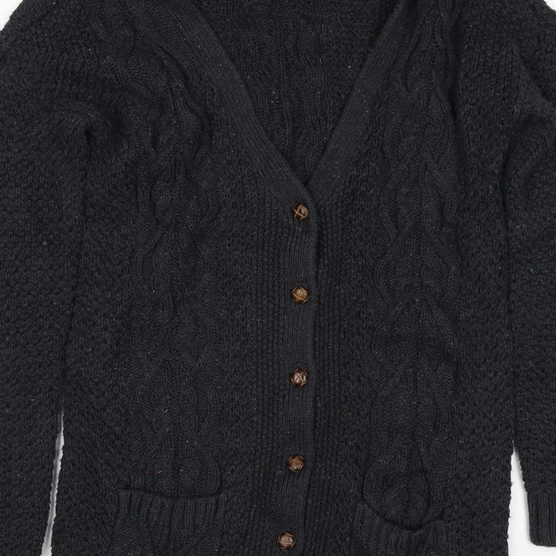 Women’s Black Size 12 Cable Knit V-Neck Button Cardigan
