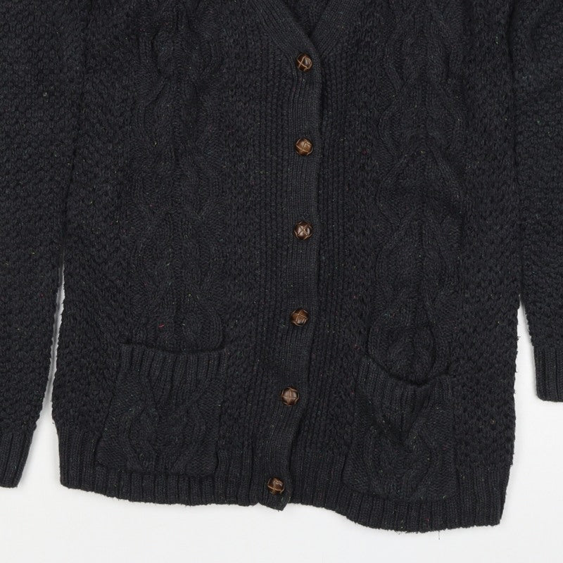 Women’s Black Size 12 Cable Knit V-Neck Button Cardigan